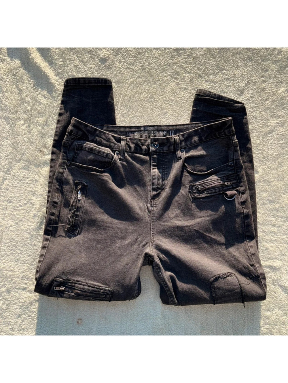 Grunge Alternative Edgy Emo Zippered and Patched Black Jeans
